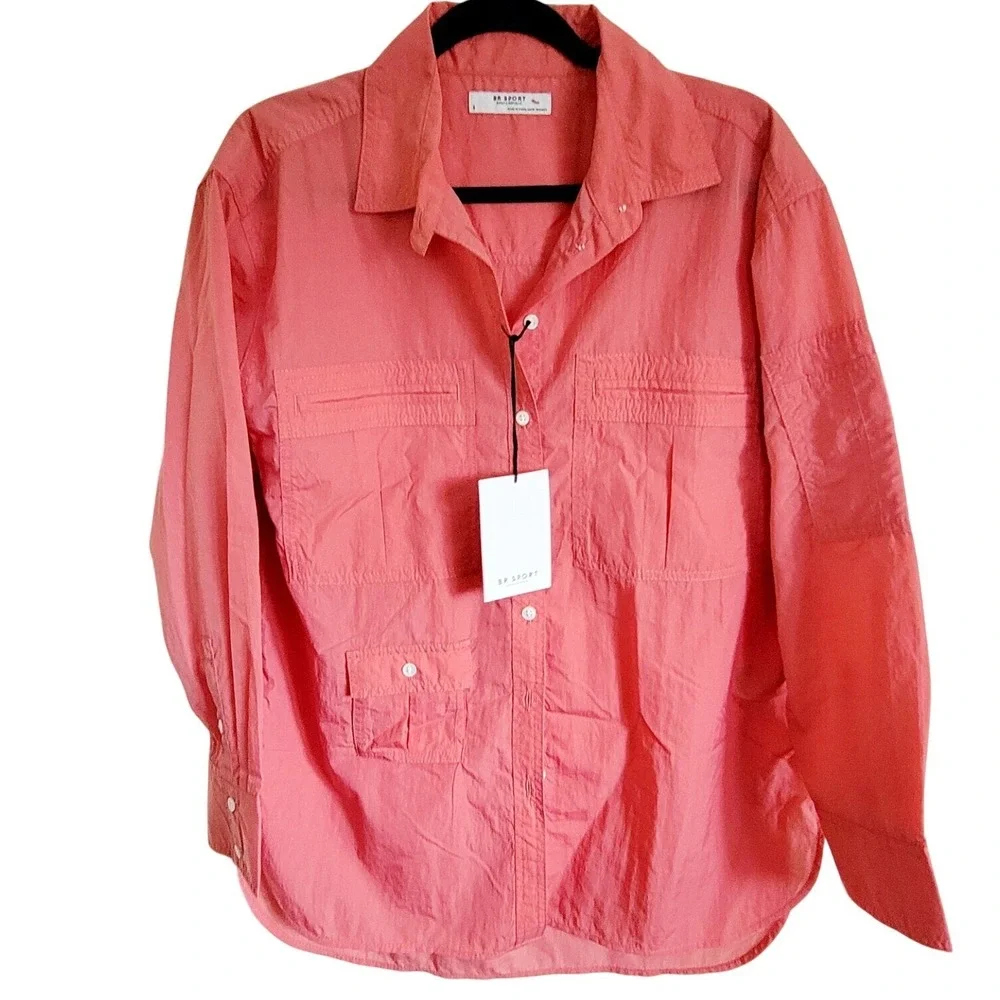 Banana Republic S BR Sport Men Nylon Utility‎ Shirt Coral Pink Small NWT RV $95